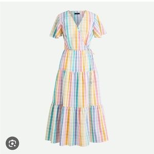 Jcrew faux wrap rainbow gingham midi dress